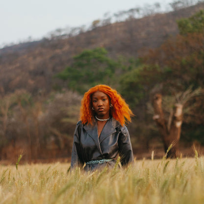Grey Leather Coat with Chain Belt